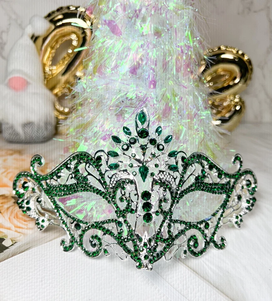Masquerade Ball Party Mask, Venetian Eye Mask, Mardi Gras Parade Green Mask - Image 2 of 4