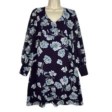 Cabi Dress Womens Medium Purple Blue Floral Long Sleeve Lined Sheer 4018 Spring