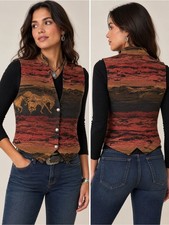 Panhandle Slim Women  s Medium Western Horse Tapestry Vest Southwestern Vintage