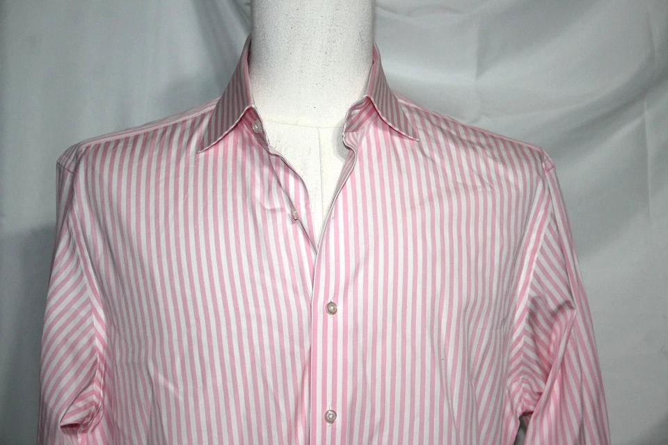 PROPER CLOTH Camisa Hombre 16.5 Rosa Bengala Rayas Stanton 120s Broadcloth Foto 2 de 4