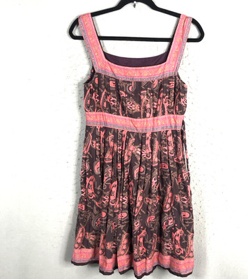 Funky People Dress Womens Medium Brown Pink Babydoll Y2K Retro Artsy 90s Boho