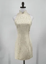 Jessica McClintock Gunne Sax Gold Sheath Dress 7/8 Metallic Mandarin Collar