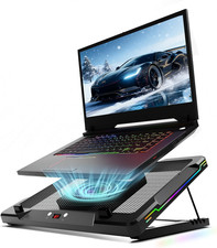 Movable RGB Laptop Cooler with 5.5" Sliding Fan, Ergonomic Cooling Stand with 8