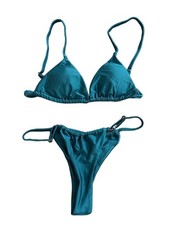 Teal Triangle Bikini Set Women s Large NWOT Adjustable Cheeky Swimwear