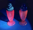 Vintage Selenium Jeannette Poinsettia Pink Depression Salt Pepper Shakers Glass