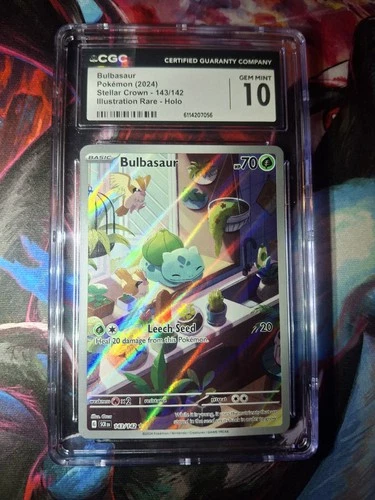 CGC 10 GEM MINT Bulbasaur 143/142 Stellar Crown Illustration Rare Holo Pokémon