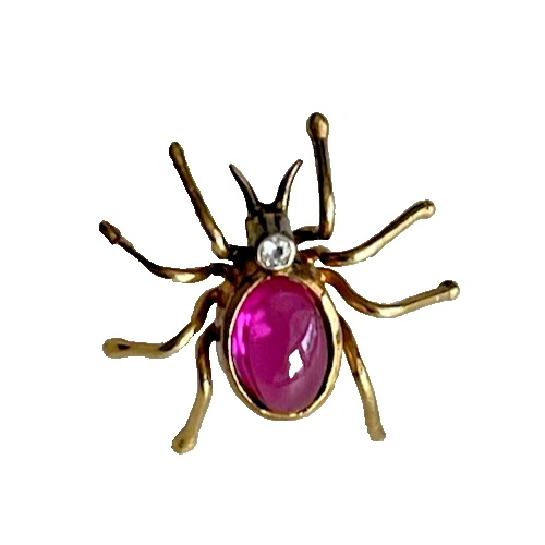 10K Yellow Gold Small Spider Gemstone Ruby? Diamond? 5/8" Tie Tack Lightweight - Image 2 of 3