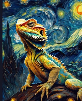 Bearded Dragon Notebook: Van Gogh style reptile art nouveau journal. Unique dese