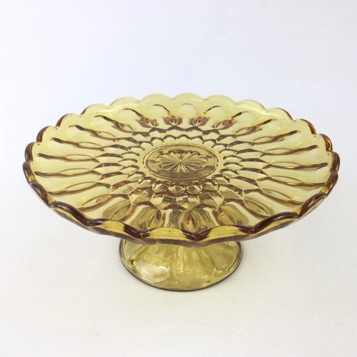 Anchor Hocking Fairfield Glass Cake Plate Pedestal Stand Honey Amber 10" Vintage