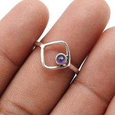 Crown Chakra Round Natural Amethyst Handcrafted Band Ring 925 Solid Silver US 7