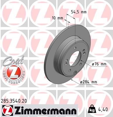 2X Zimmermann Bremsscheibe 285.3540.20 FüR Hyundai KIA-image