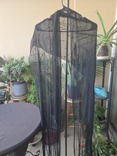 Cejon Black Beaded Fringe Shawl   Evening Wrap