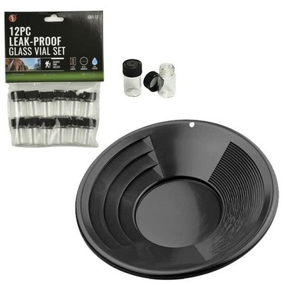 Sluice Monkey 14'' Black Gold pan & (12) 1'' Glass Vials