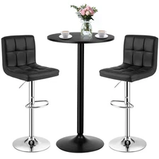 Costway 3PCS Pub Table Set 24" Round Bar Table & 2 Adjustable Bar Stools Black