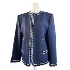 Vintage 90s Adolph Schuman for Lilli Ann Navy Blue Ivory Jacket