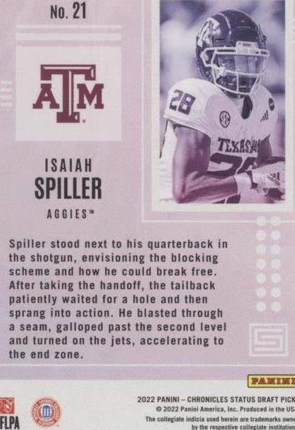 2022 Panini Chronicles Draft Picks Isaiah Spiller #21