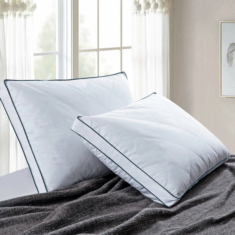 Juego de 2 almohadas suaves para cama de plumas reforzadas almohada tamaño king o queen Foto 2 de 4