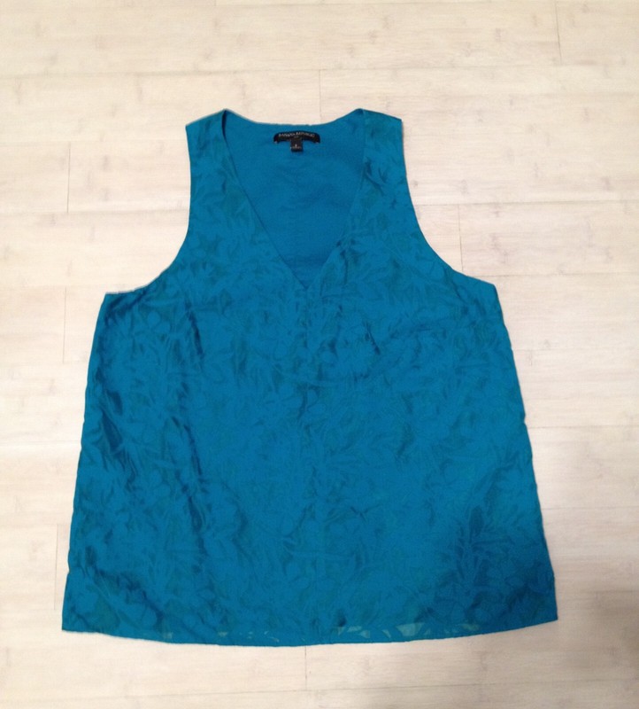 Banana Republic Sleeveless V Neck Tank Top Cami Teal Floral Overlay S Work Top