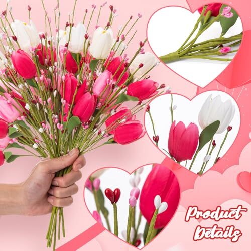 6 Packs Valentine's Day Artificial Picks, 16Inch Real Touch Valentines Tulips - Afbeelding 6 van 8