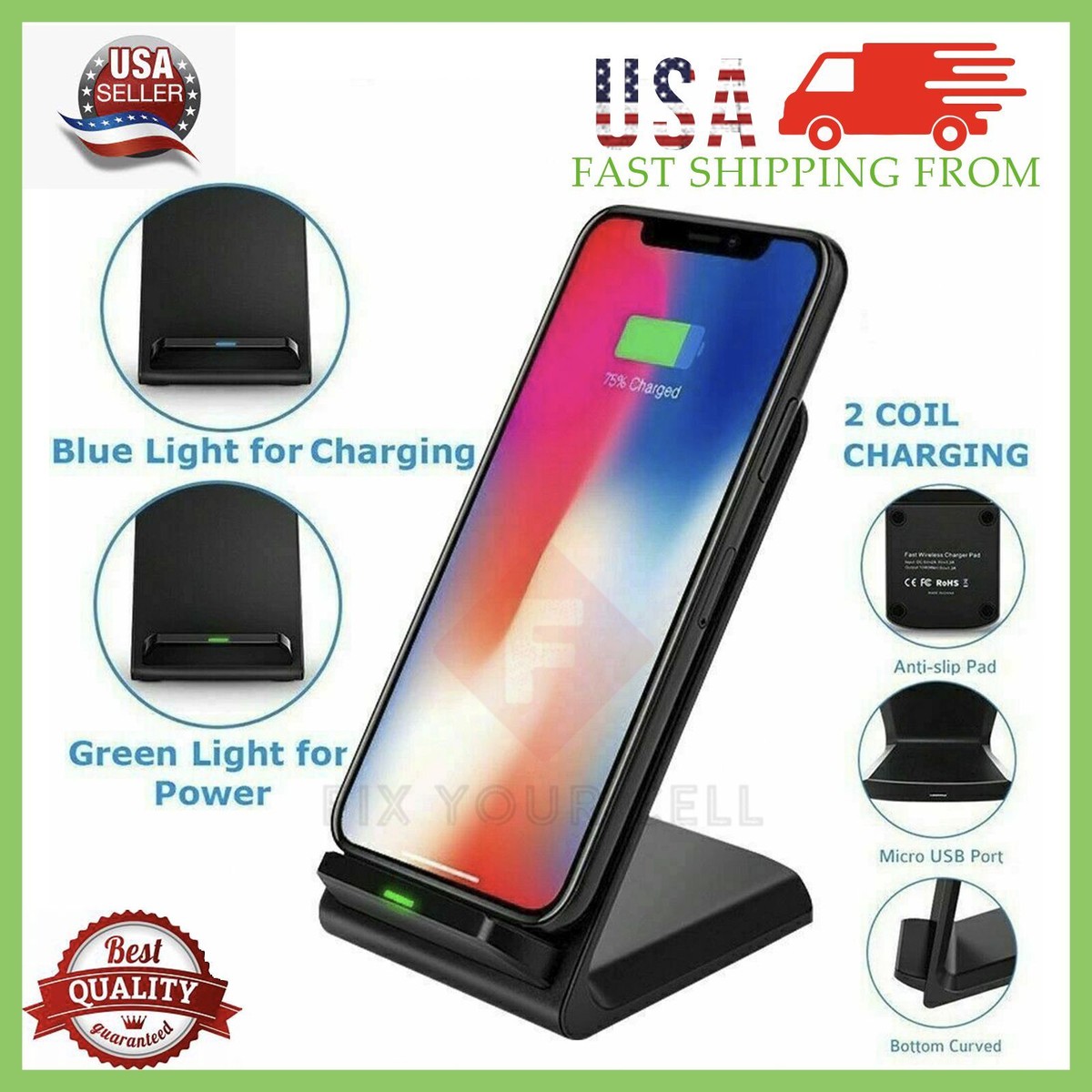 Fast Wireless Charging Stand Dock Charger For iPhone X XS 11 12 13 14 15  Pro Max