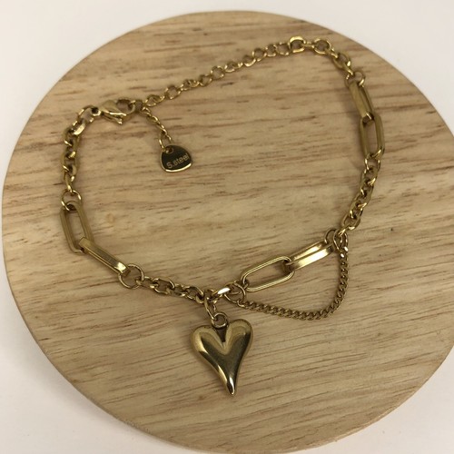 Kopen Australia | Gold Plated Stainless Steel Heart Pendant Chain Link Bracelet - Foto 7 di 9