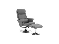 Ribbed Swivel Recliner Chair & Footstool Upholstered In Grey Leather Effect Ribbed Swivel Recliner Chair & Footstool Upholstered In Grey Leather Effect