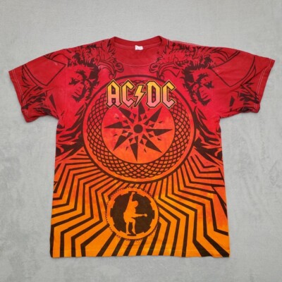 ACDC Shirt Mens Large Red Orange Tie Dye 2010 Black Ice Concert Band TEE Rock