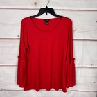 Alfani Top Womens M Red Bell Sleeve Blouse Ribbed Knit Scoop Neck Solid Knit