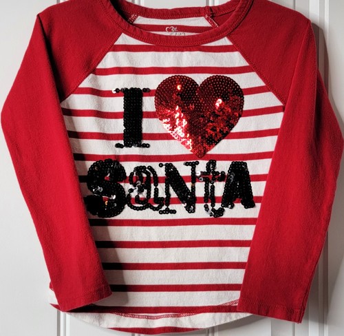 Children's Place Girl's L/S Red And White Striped "I Heart Santa" Top Size XS(4) - Picture 3 of 5