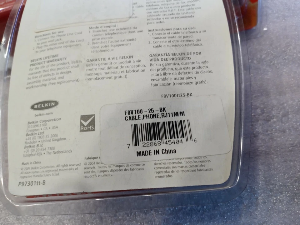 LOTE DE 4 cables de línea telefónica Belkin 25' RJ-11 ¡¡CON 30 DÍAS DE GARANTÍA!!! Foto 3 de 4