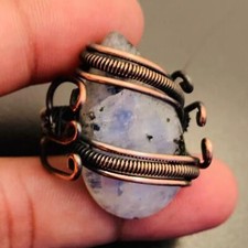 Rainbow Moonstone Gemstone Ring Copper Wire Wrapped Handmade Ring Jewelry