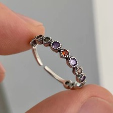 925 Sterling Silver Crystals Adjustable Ring Womens Mens Girls Gifts Accessories