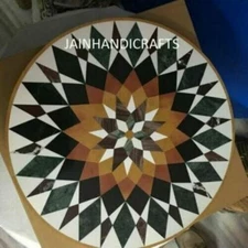 18" White Marble Table Top Coffee Center Inlay Lapis Mosaic Home Decor w108