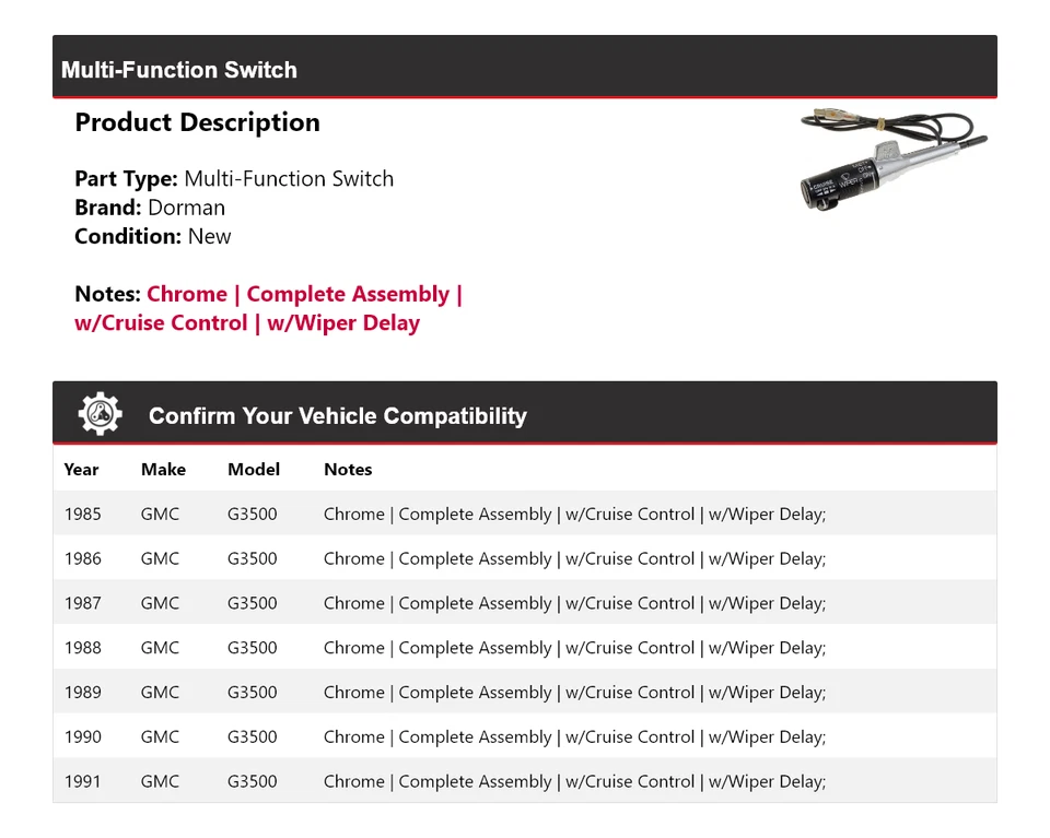 Interruptor multifunción Dorman GMC G3500 1985-1991 1986 1987 1988 1989 1990 Foto 2 de 4