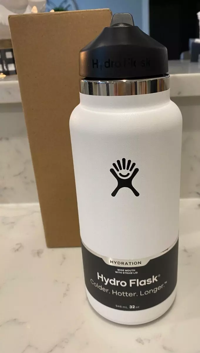 HYDRO FLASK 32 OZ WIDE MOUTH W/ STRAW LID WHITE WATER BOTTLE NEW IN BOX