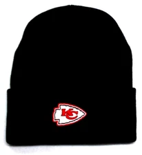 Kansas City Chiefs flat cotton applique on Black beanie  cap hat. See details