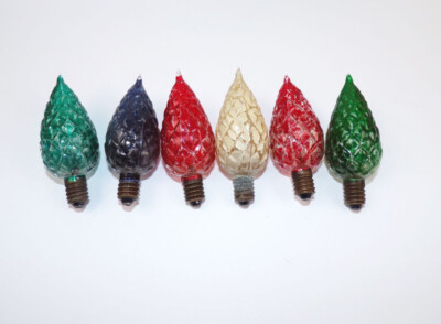 Alte Glühlampe 6 Stück Farbe Beleuchtung mit Spitze Uralt Christbaumschmuck 