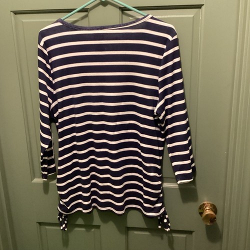 Croft & Barrow Petites Women's Blue & White Striped 3/4 Sleeve Blouse Size XL - 第 8/8 張圖片