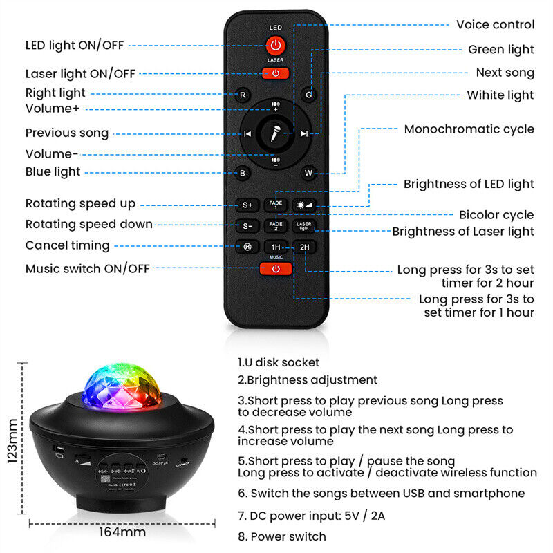 Starry Sky Projector Light USB Galaxy Star Night Lamp LED with Ocean Wave Remote - Picture 4 of 11