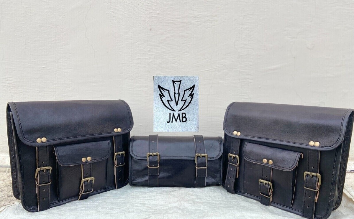 Large Genuine Leather 3 Saddle Bag Motorcycle Luggage Side Bag