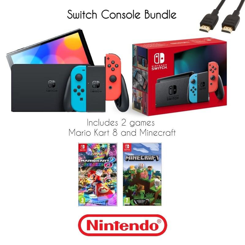 Nintendo Switch OR OLED Console + Mario Kart 8 + Minecraft + includes joycons