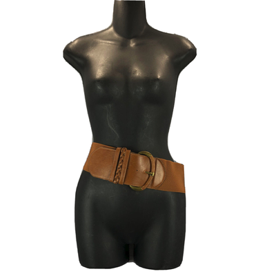 Womens Wide Fabric Elastic Stretch Waist Faux Leather Brass  display picture 3
