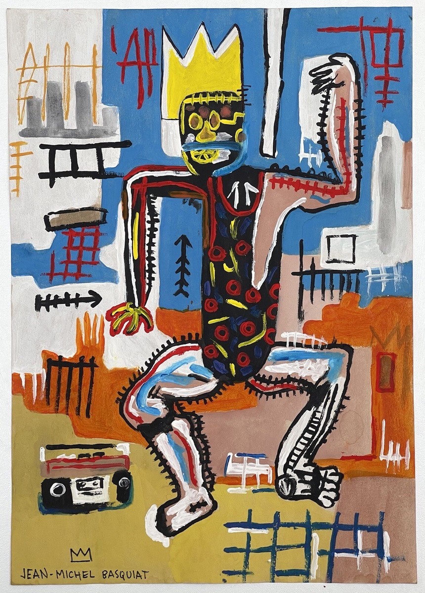 Jean-Michel Basquiat (Handmade) Drawing On old Paper Signed
