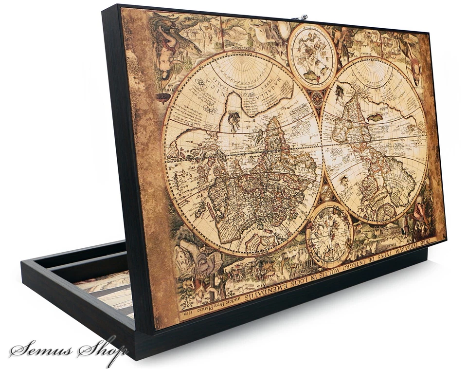 Trendy Backgammon Antique Map/Antik Welt Leder Backgammon Tavla XXL - Bild 2 von 4