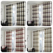 100% Cotton Country Balmoral Check Ruby Red Lined Eyelet Curtains OR Cushions