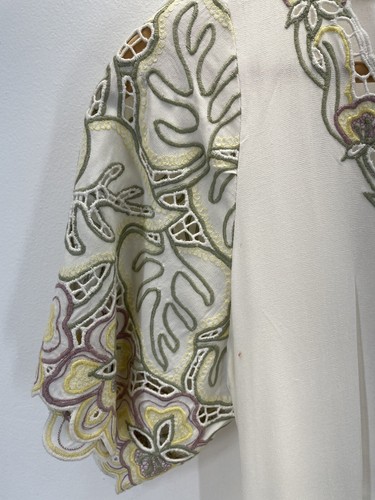 VTG Dress Cutout Embroidered Empire Waist SZ S Rayon Bail Resort (FLAW - Picture 2 of 17