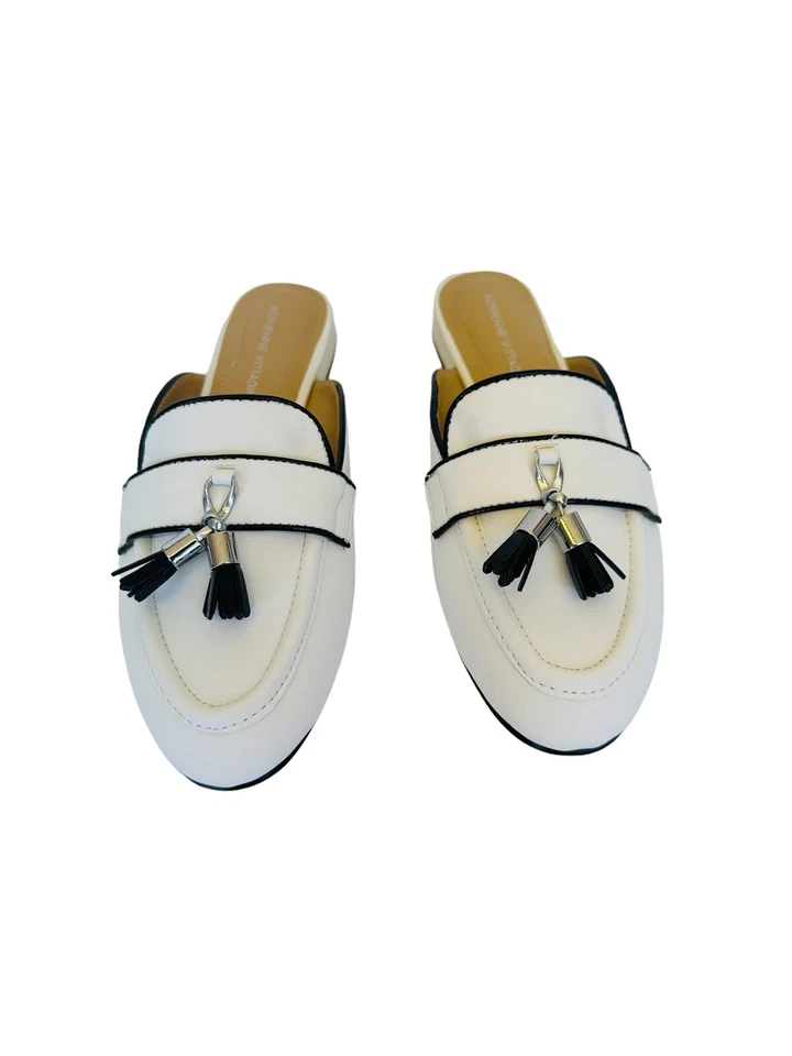 Adrienne Vittadini Saige Tassel Loafer Mule In Smooth White Size 8.5M NWB