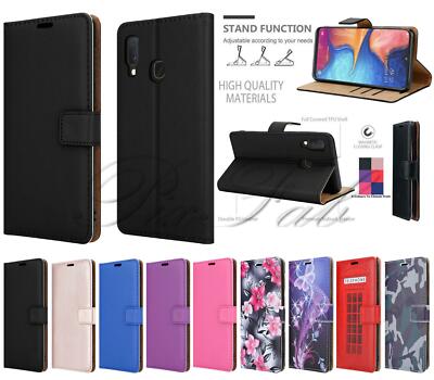 Für Samsung Galaxy A20e A202F Schwarz Leder Brieftasche Handy Hülle + HD Displayschutz