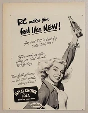 1952 Print Ad RC Cola Royal Crown Cola Happy Teenage Girl Holds Bottle Soda Pop