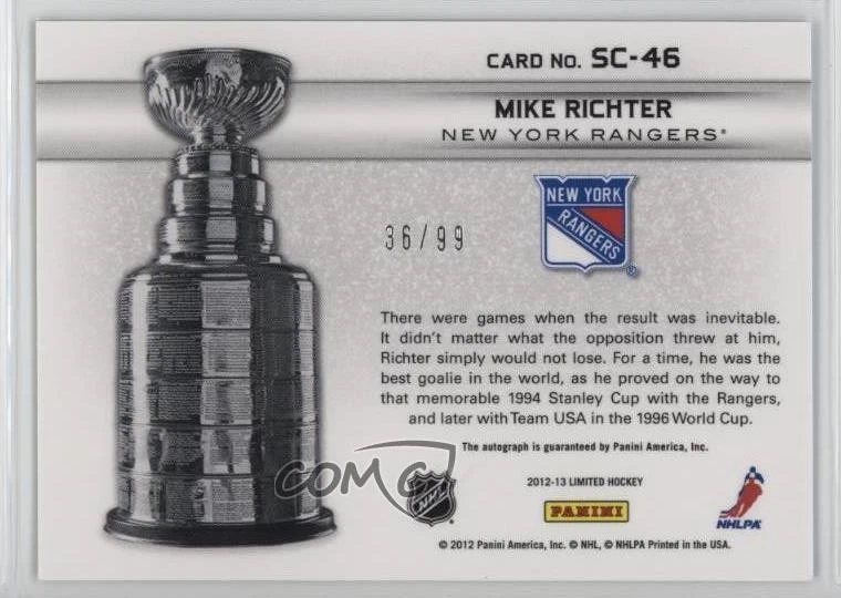2012 帕尼尼限量版斯坦利杯冠军签名/99 迈克·里希特 #SC-46 签名 — 第 2/2 张图片